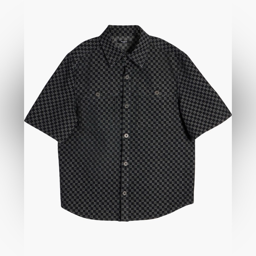 Balmain monogram denim button up shirt size US 42/Medium